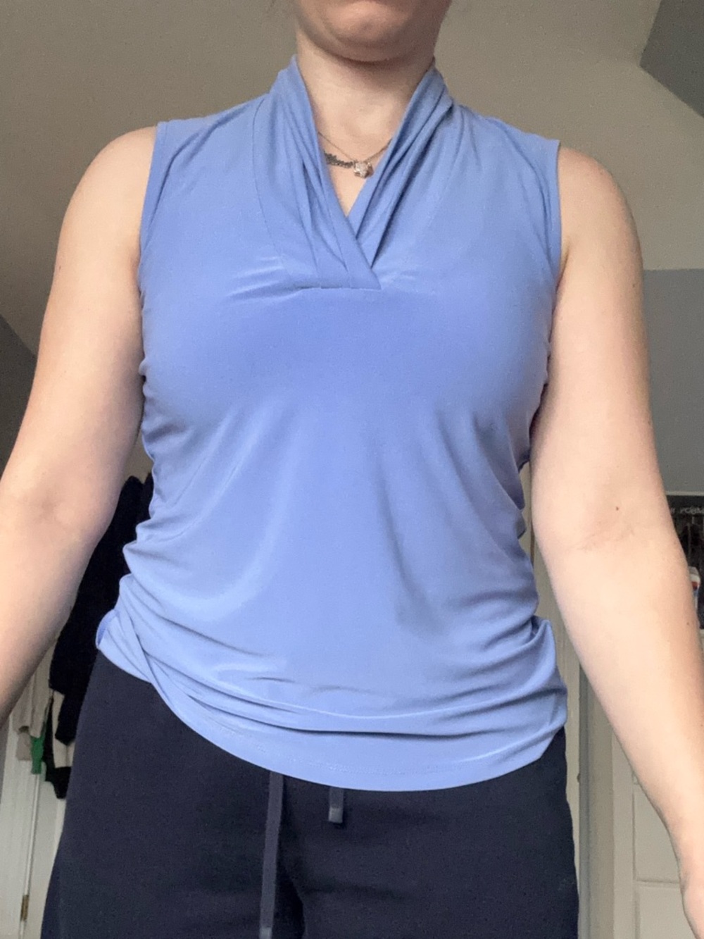 Anne Klein Sleeveless Draped V-Neck Tank Top in Periwinkle Blue